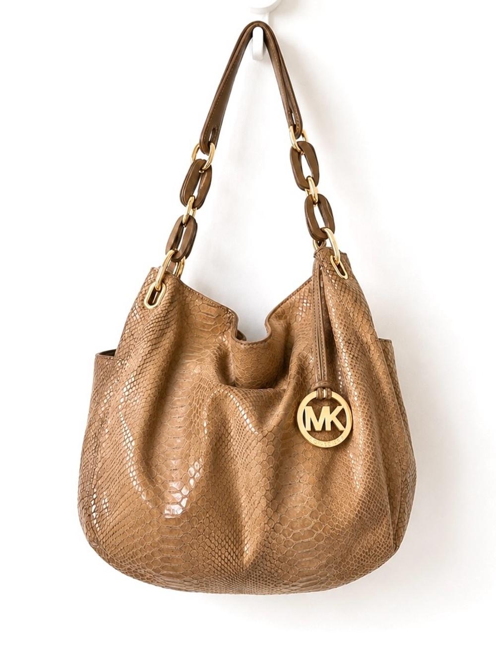 Michael Kors - Python-Embossed Leather Hobo Shoulder Bag - Gold Hardware